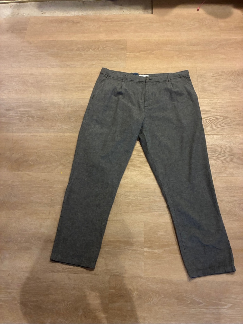 Old Navy Loose Taper Men's Gray Linen-Blend Casual Chinos drawstring button XL